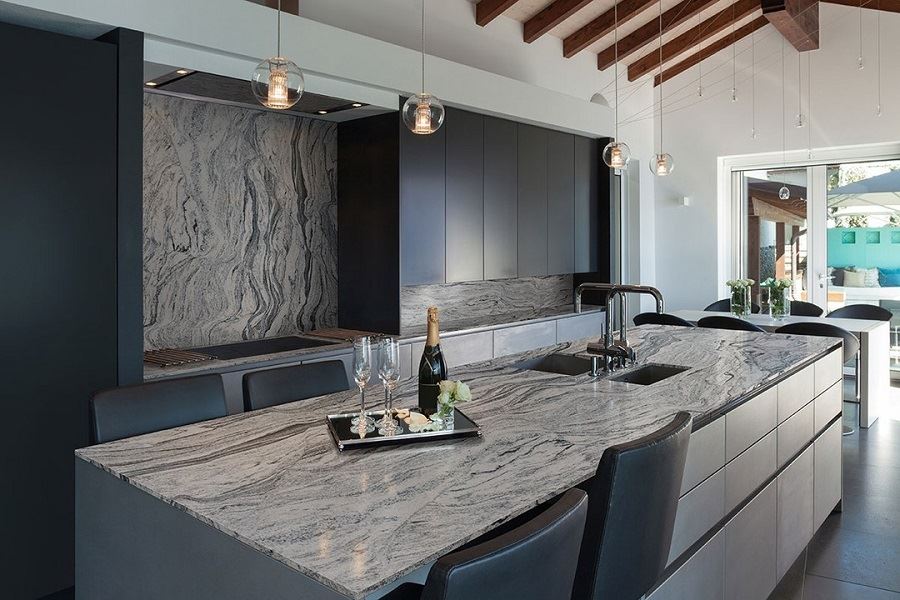 Silver cloud granite kitchen island